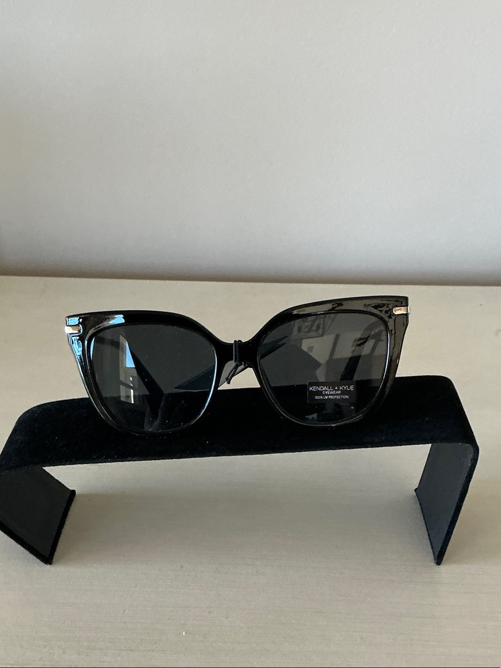 Kendall & Kylie Glossy Black Cat-Eye Sunglasses with Gold Trim